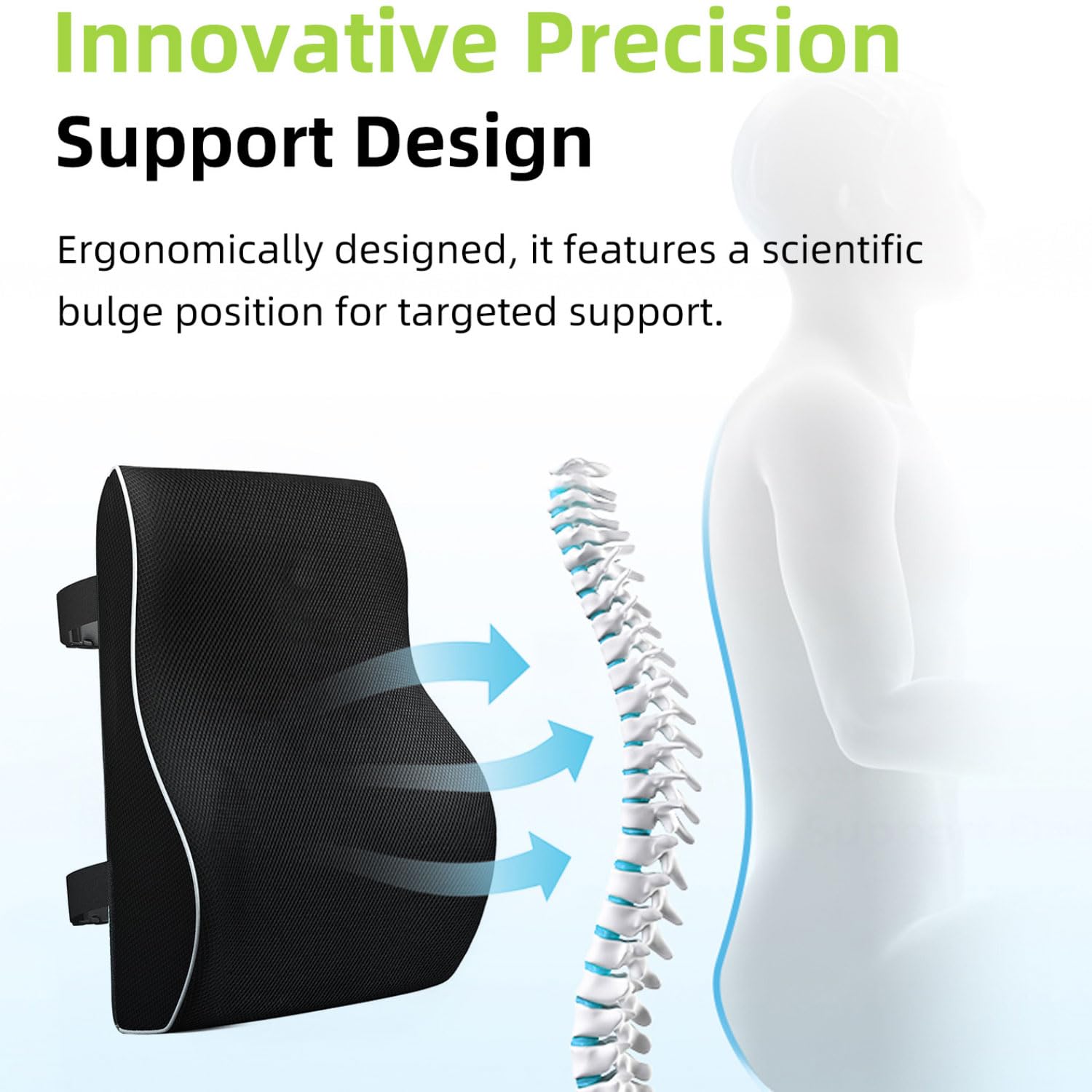 Cojin Lumbar Silla Oficina Almohada Lumbar Ergonómica Espuma con Memoria cojin Lumbar Coche en Espuma Viscoelástica de Alta Densidad con Dobles Correas Ajustables y Funda Extraíble