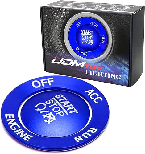 iJDMTOY Botón de arranque de motor sin llave de aluminio deportivo y borde de anillo circundante compatible con cargador Challenger Durango Grand