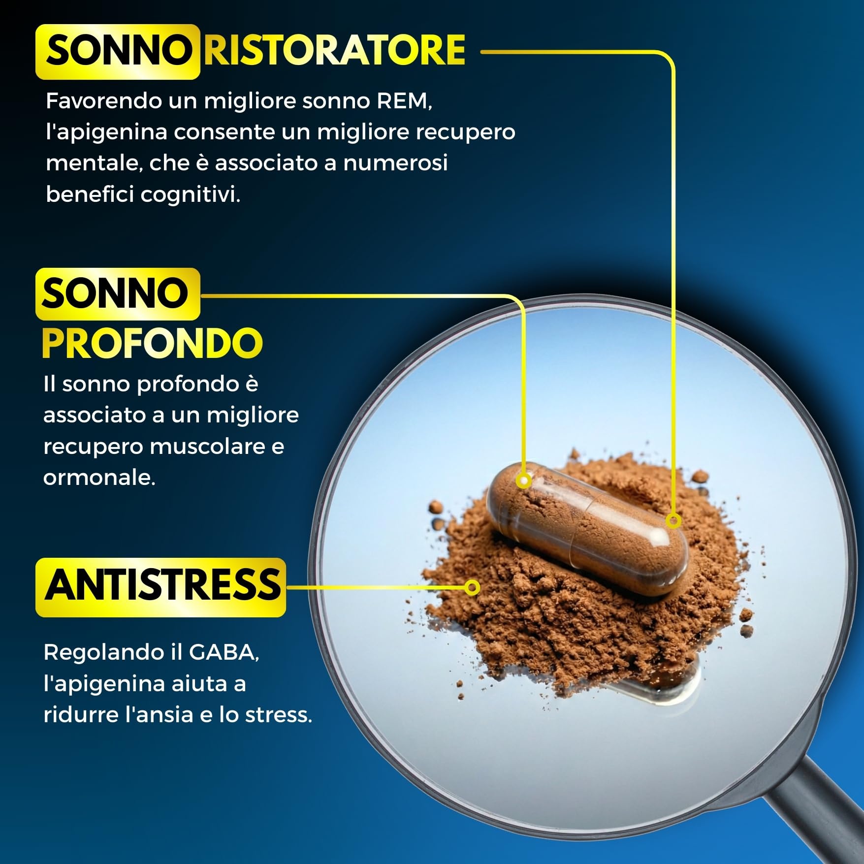 Apigenina Pura ✦ Estratto di Camomilla ✦ Rilassamento & Sonno Ristoratore ✦ Antiossidante & Longevità ✦ Potenzia il NAD+ ✦ 100% Naturale & Senza Additivi ✦ Azienda Francese ✦