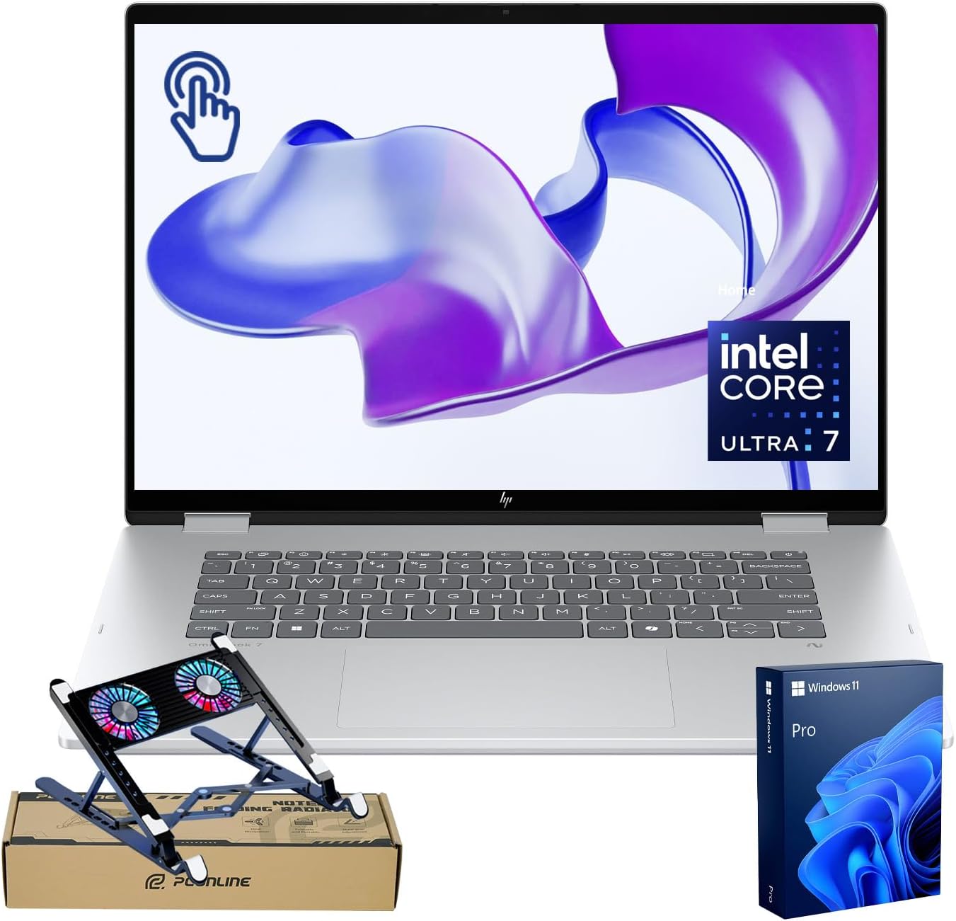HP OmniBook 7 Flip (Envy Next Updated) 16" 2-in-1 Business Laptop, FHD+ Touch, Intel Core Ultra 7 258V, 32GB Onboard RAM, 1TB SSD, Backlit KB, Wi-Fi 7, Win11 P, Silver Bundle with PCO Laptop Cooler