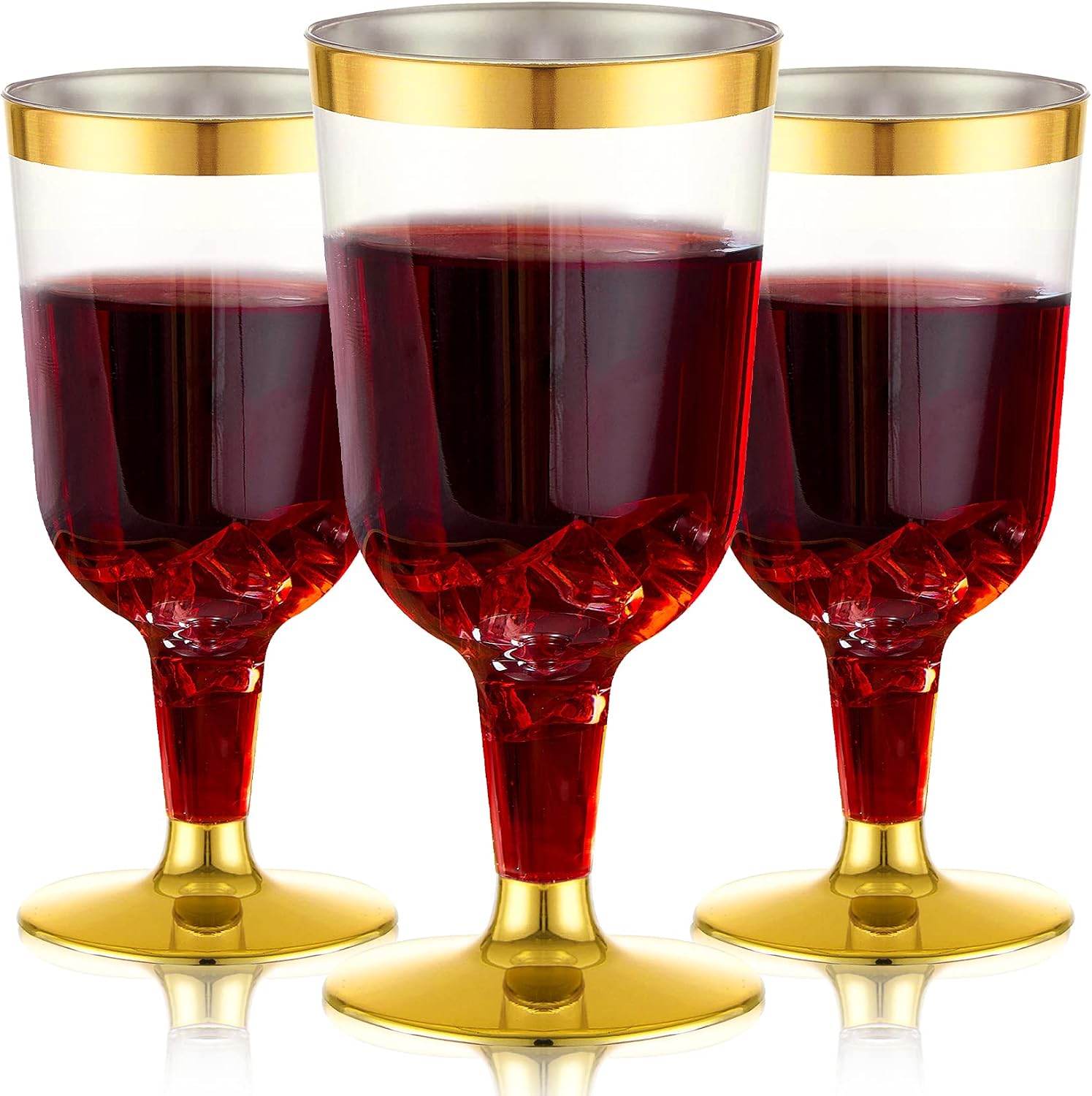 N9R 30 Pack Plastic Wine Glasses with Gold Rim, 6 Oz Plastic Wine glasses with Stem, Disposable Wine Cups Reusable Suitable for Party Weeding Birthday