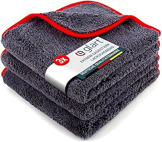 Glart 443TP premium velcro set of 3 microfibre cloths, ultra-soft for perfect car paint care, polishing cloth, dry cloth, anthracite-red 40 x 40 cm