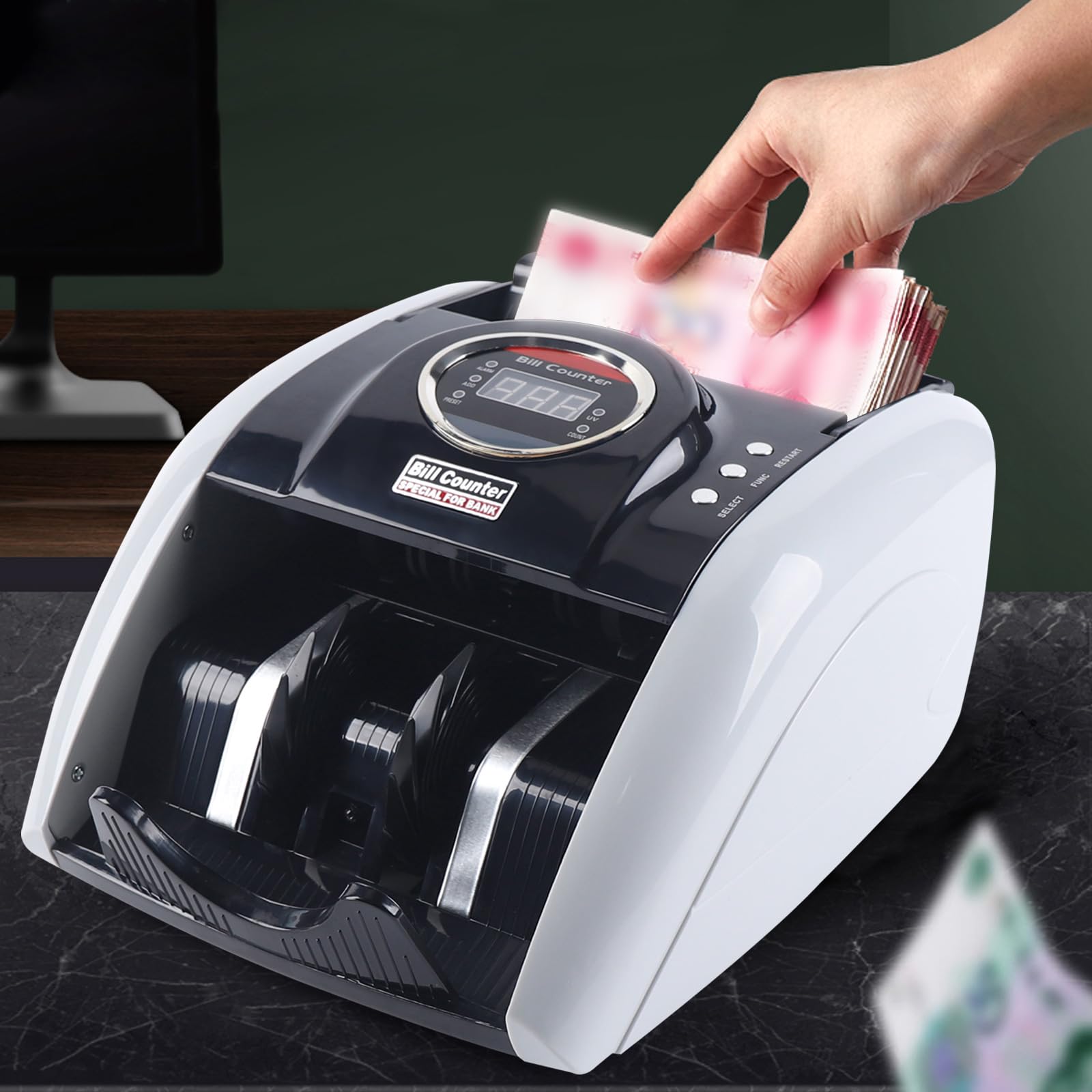 Conta soldi portatile e rilevatore di banconote false con display a LED, rilevatore di banconote false UV, 900 pezzi/min, per banche, supermercati, hotel