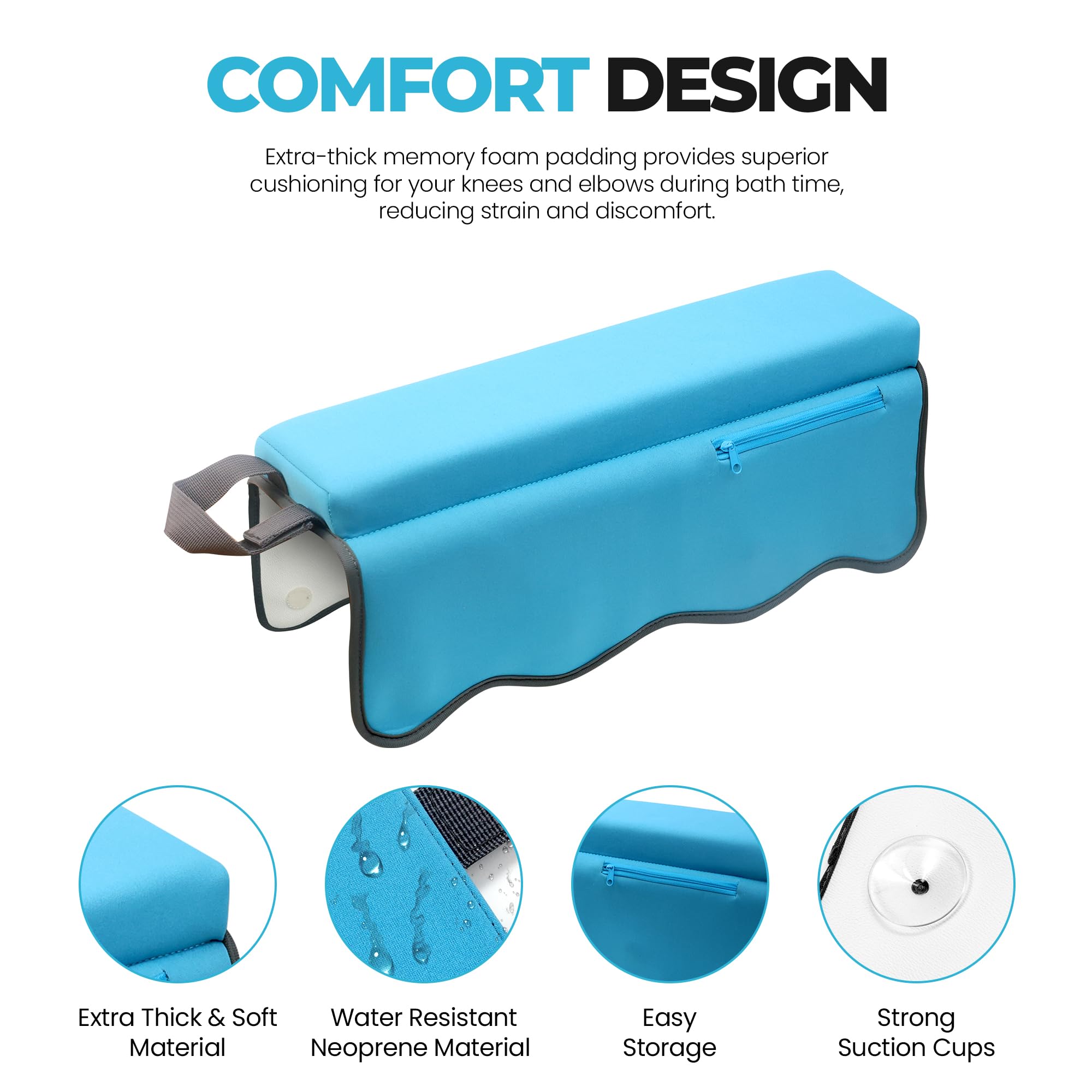 Whale Baby Bath Kneeler and Elbow Rest Set – Extra Thick Padded Cushion – Waterproof Non-Slip Mat with Storage Pockets – Bathtime Safety – Baby Shower or Registry Gift for Moms and Dads (Blue)