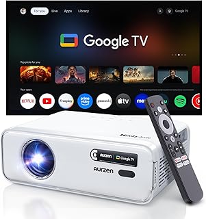 Aurzen Eazze D1G Beamer mit offiziellem Google TV, Smart Beamer 4K unterstützt Full HD 1080P, DoIby Audio, Autofokus & Trapezkorrektur, WiFi Bluetooth Heimkino & Outdoor Projektor, Weiß