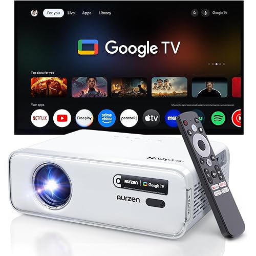 Aurzen EAZZE D1G 4K Supported Google TV Smart Projector with WiFi & Bluetooth, Auto Focus & Keystone, Dolby Audio, Zoom, Movie, Portable Mini Projector for Home & Outdoor Use