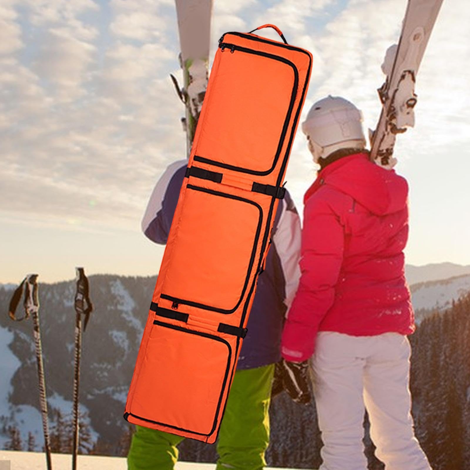 kowaku Double Rolling Ski Bag Shoulder Backpack Flexible Storage with Handles Snowboard Bag Storage Handbag for Men Boots Road Trips, Orange