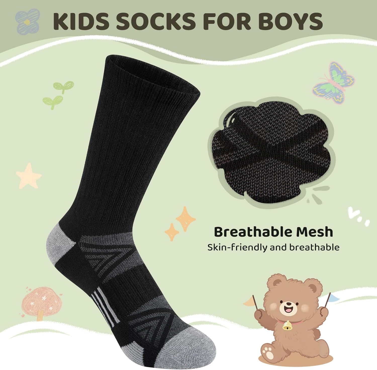 Comfoex Boys Sport Crew Socks For Kids 4-7 7-10 Years Old Athletic Calf Long Socks With Cushioned Sole 10 Pairs - Image 4