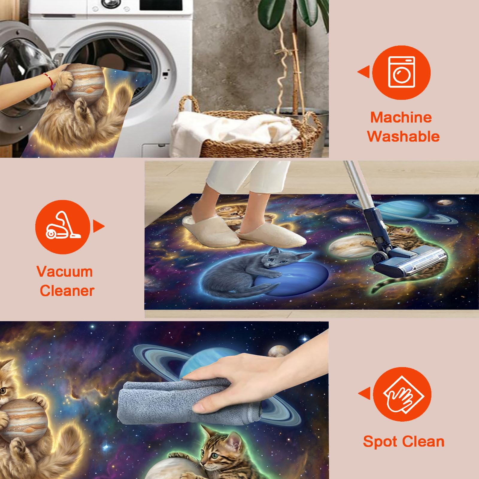 Felpudo de Entrada 80x120cm, Alfombra Sueño Surrealista Atrapapolvo Alfombra Gato Espacial Antideslizante Lavable, Alfombrilla con Microfibras Suaves Absorbentes para Puerta, Pasillo, Azul Marino