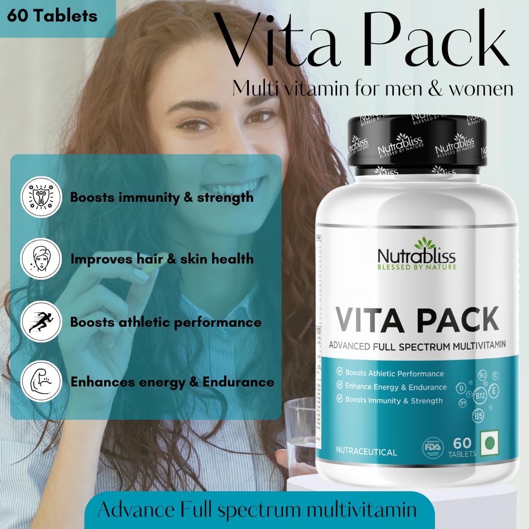 Nutrabliss Multivitamin for men and women | Daily Multivitamin with vitamin C, D, E, B12, zinc | Immune support, energy and wellness required vitamins, non-GMO supplements for adults. 60 bullets Nutrabliss Multivitamin for men and women | Daily Multivitamin with vitamin C, D, E, B12, zinc | Immune support, energy and wellness required vitamins, non-GMO supplements for adults. 60 bullets