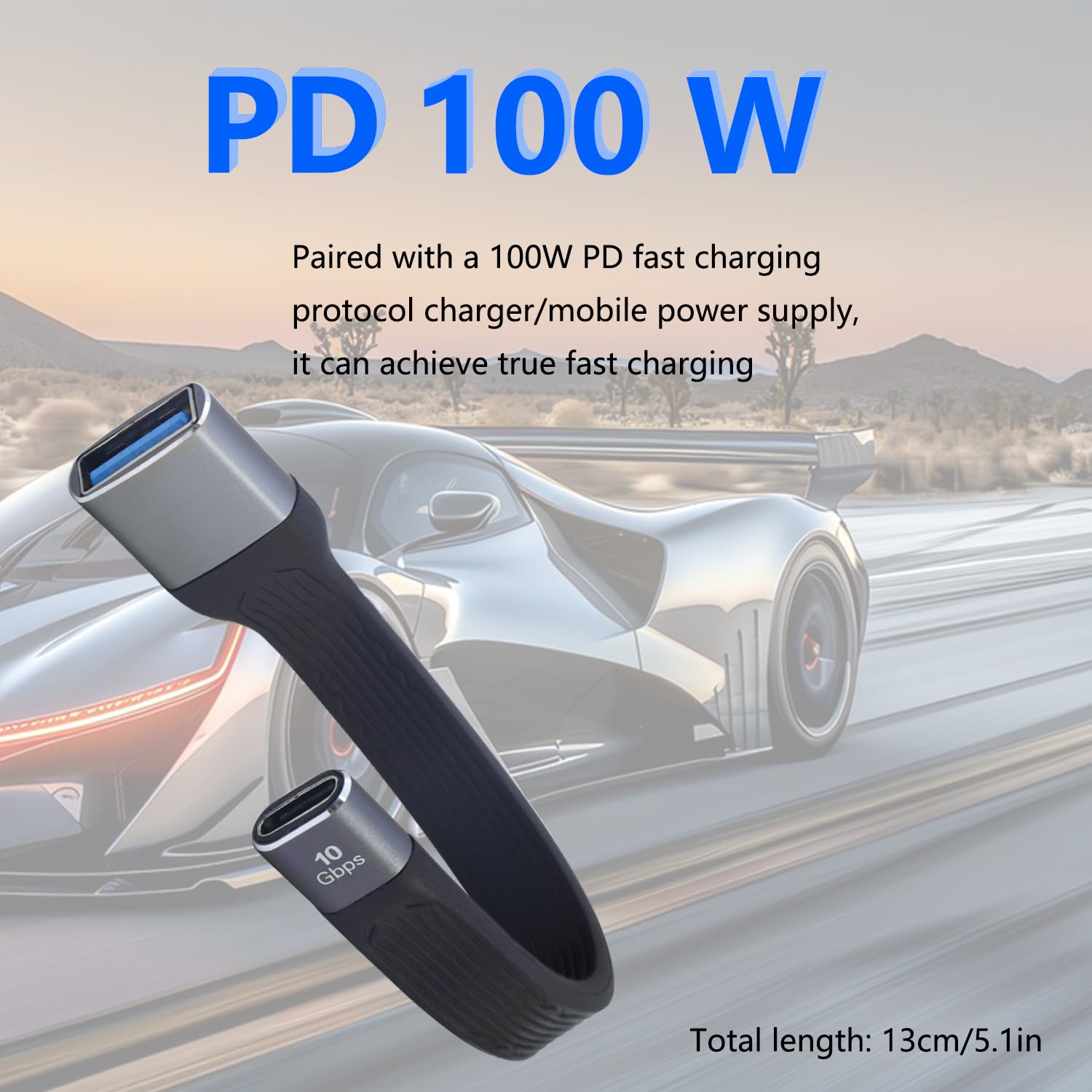 Cavo USB 3.1 Corto E Piatto, 10Gbps, 100W, Da USB-A Femmina A USB-C Femmina, 13cm, 4K@60Hz, Nero