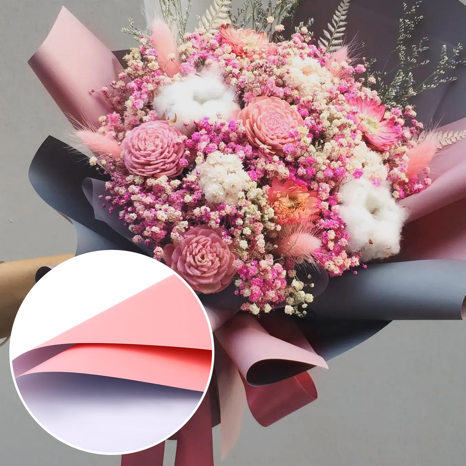 20 Sheets Flower Wrapping Paper, 22.8x22.8 Inch/58x58cm Floral Bouquet Wrapping Paper Double Sided Color Flower Packing Paper For Wedding Graduation Valentine's Day(Dark Blue & Light Blue