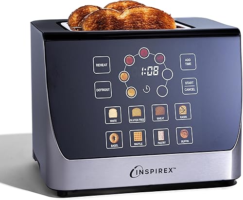 Inspirex - Tostadora inteligente con pantalla táctil, 2 rebanadas con 8 tipos de pan y 7 modos de tostado, bajada y subida automática, cuenta