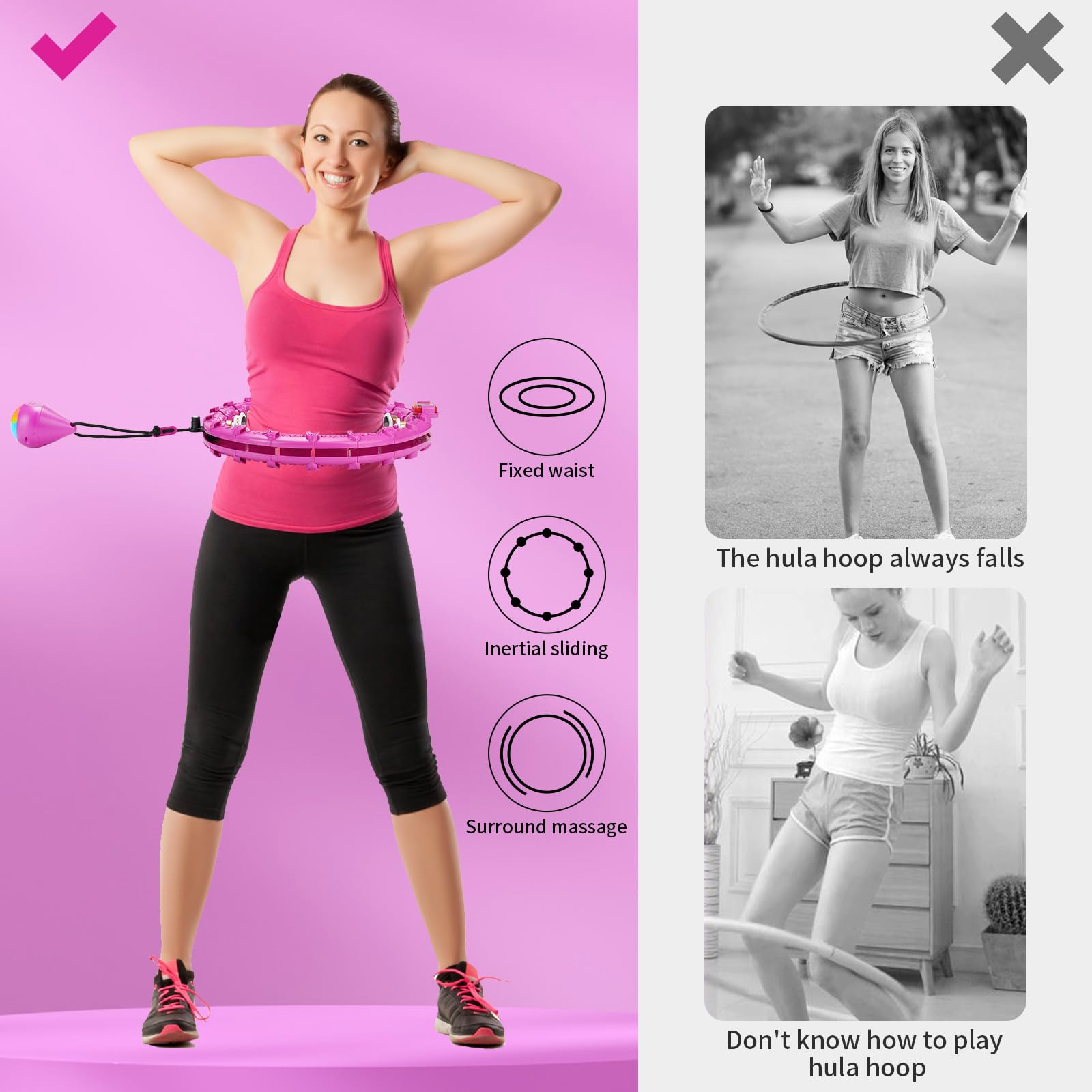 LEAFIA Smart Fitness Reifen, Hula Hoop Gewichtsverlust, mit Smarten Zähler, magnetische Scheibe, Gravitationsball, und 24 Abnehmbarer Einstellbar Breit Bewegliche Reifens, für Kinder Erwachsene Anfänger Abnehmen Segmente Training