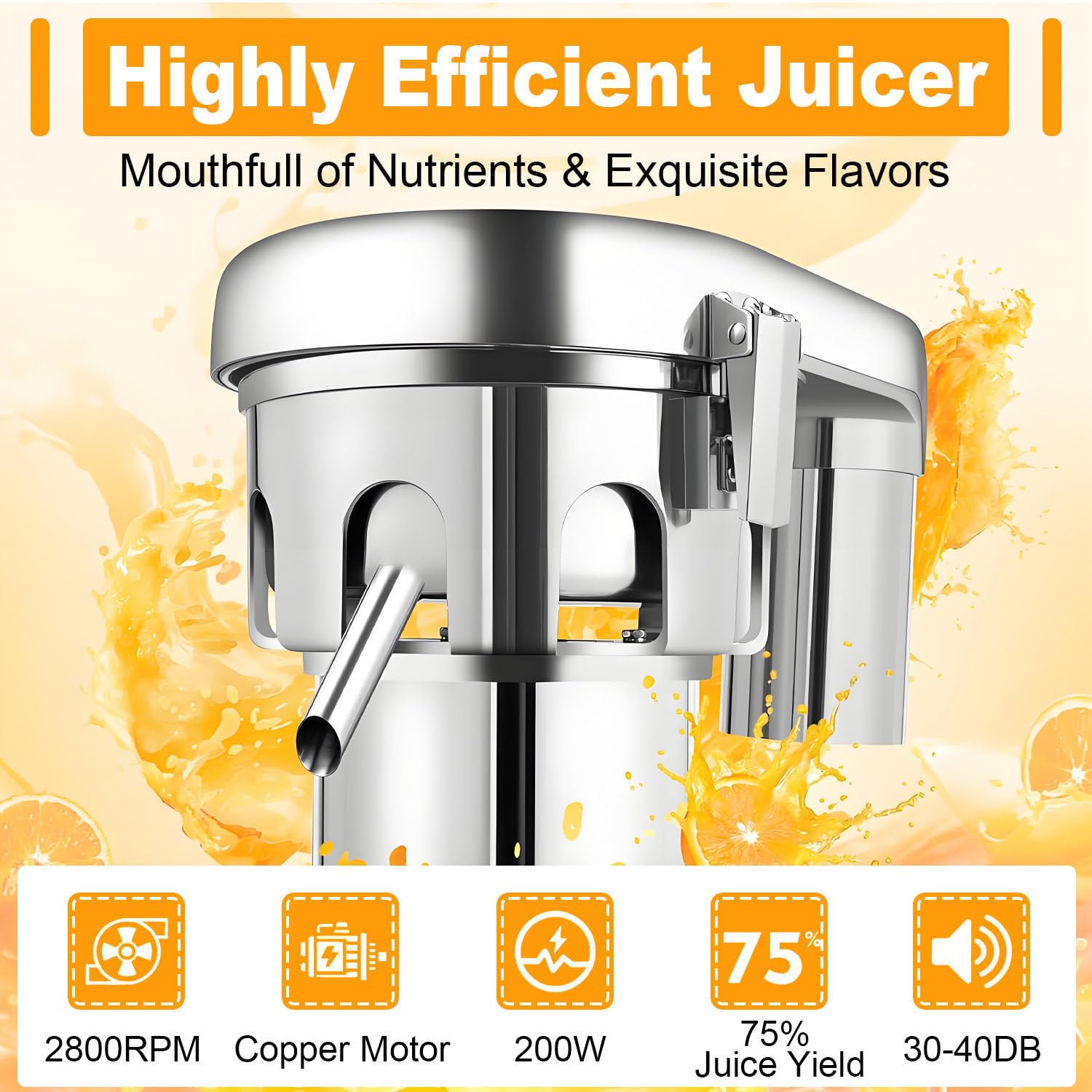 Extracteur de jus électrique pour Fruits et légumes, centrifugeuse en Acier Inoxydable, Faible Niveau sonore, idéal pour Les Salons de thé et Les épiceries. 220V