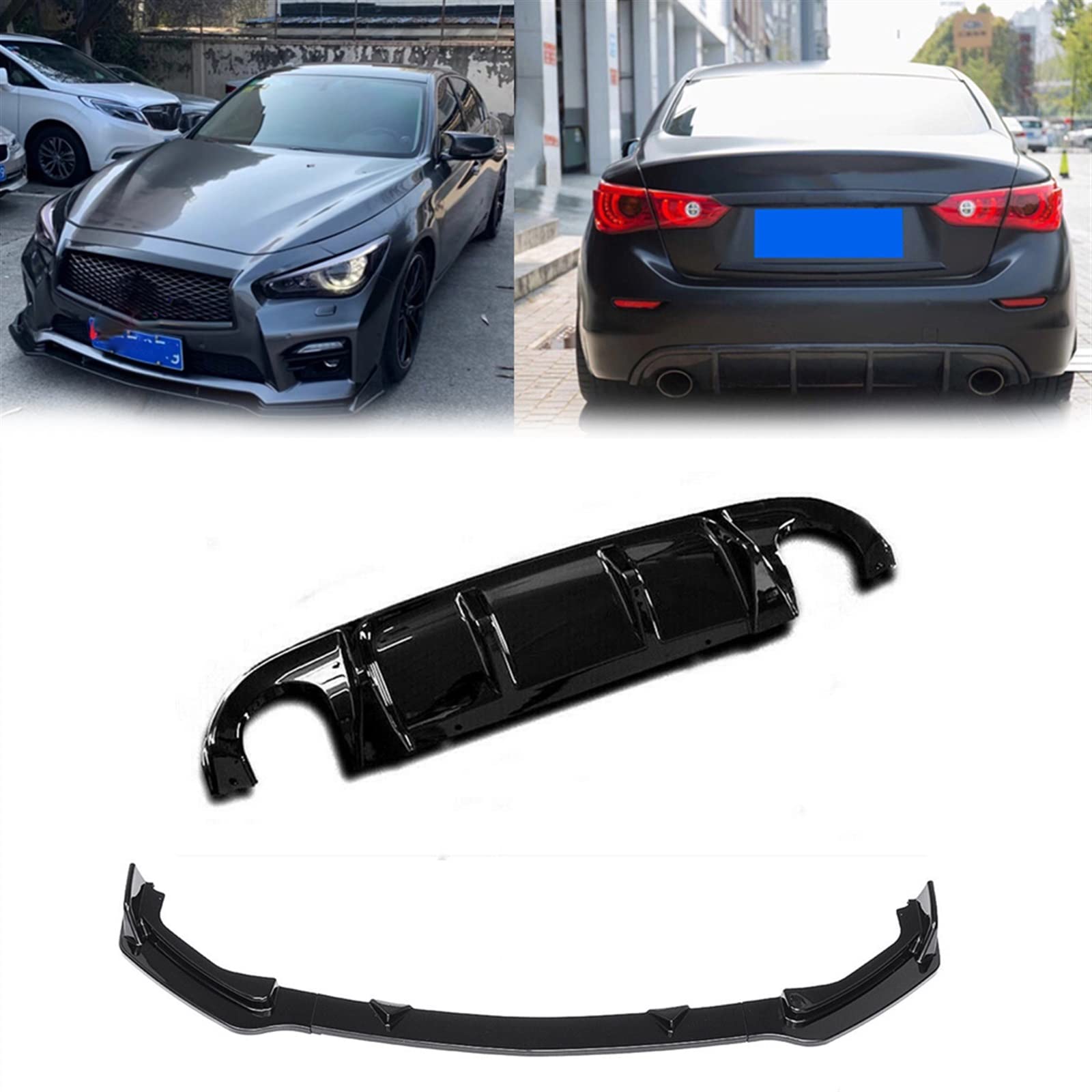 Kit carrosserie Infiniti Q50 Sport 2014-2017 avec diffuseur arrière et spoiler avant noir brillant