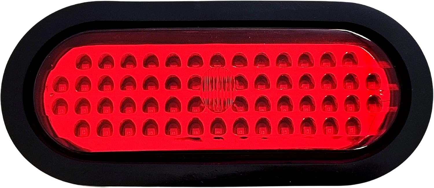 [All Struck Parts] 6" Inch Red Oval 56 LED Stop Turn Tail Trailer Light Rubber Grommet and 3-Wire Trailer Plug - Qty 2. DOT/SAE Approved and Marked, Waterproof, High Intensity LED's…