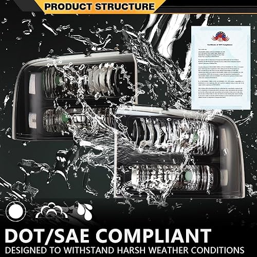 Miniatura 3 de CNNELL Conjunto de faros delanteros compatible con Ford F250 F350 F450 F550 SuperDuty 2005 2006 2007 Faro delantero (lente transparente, carcasa