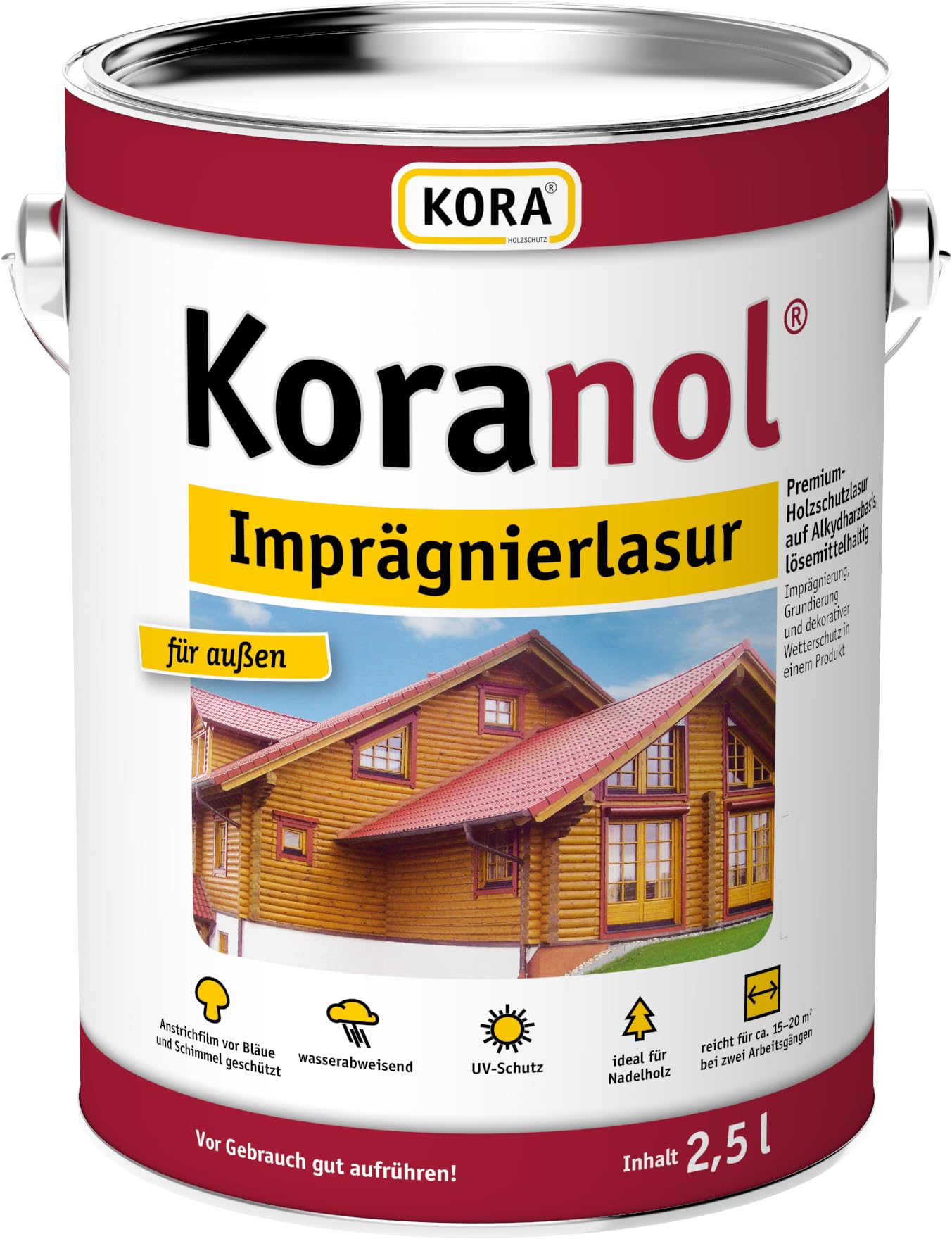 KORA® Koranol® Imprägnierlasur – wetterfeste Holzschutzlasur für Außenholz – wasserabweisend & UV-beständig – ideal für für Zaun, Balkon, Holzfassade & Blockhaus