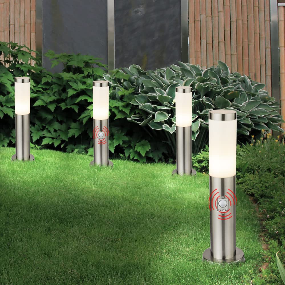 4er Set Steh Leuchten Außen Weg Beleuchtungen Edelstahl Stand Lampen Bewegungsmelder IP44 E27