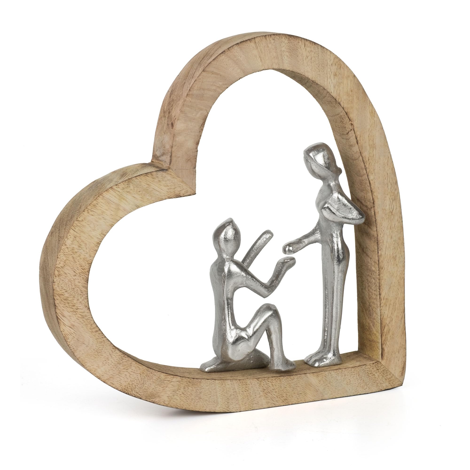 Moritz Figurka dekoracyjna The Promise 28 cm z drewna mango i aluminium Rzeźba w kształcie serca z dwoma osobami symbol miłości, zaufania i uczucia, dekoracja, rękodzieło, pomysł na prezent, unikat