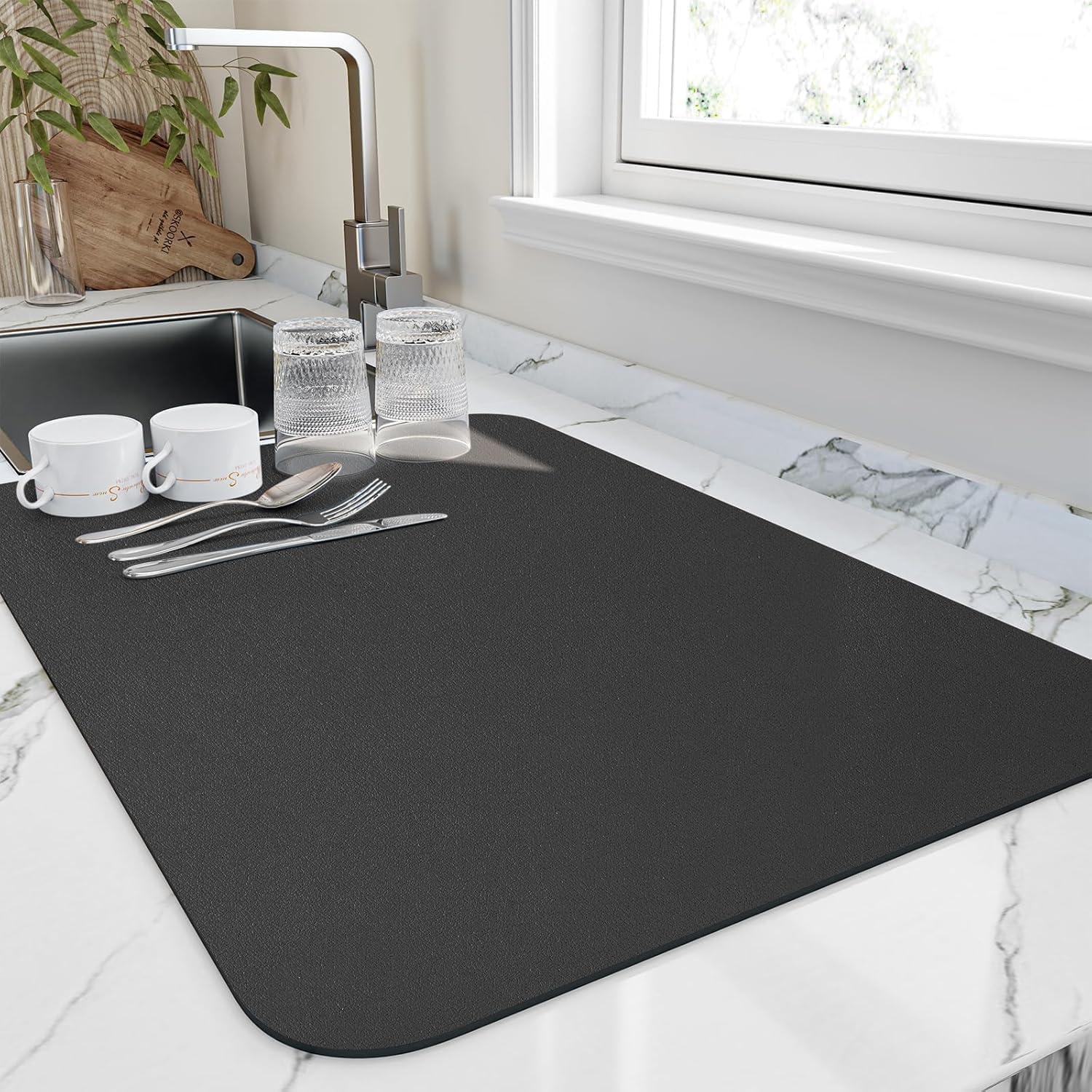Dish Drying Mat Large – Water Absorbing Mat for Kitchen, Kitchen Drying Mat for Wet Utensils, Drying Mat for Kitchen Utensils Black (40 x 60 Cm)-image-10