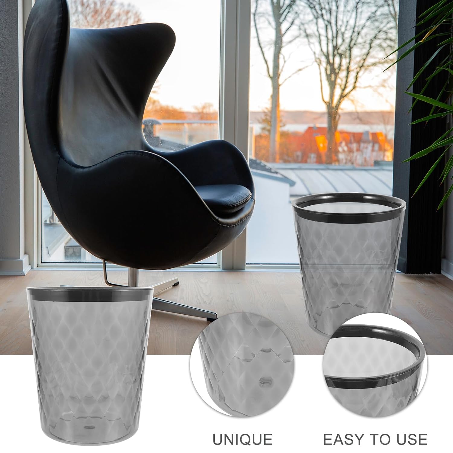 Ipetboom Compact Dark Plastic Trash Can with Compression Ring, Garbage Bin for Bathroom, Office, Kitchen, and Dormitory, Paper Storage Basket for Home Organization