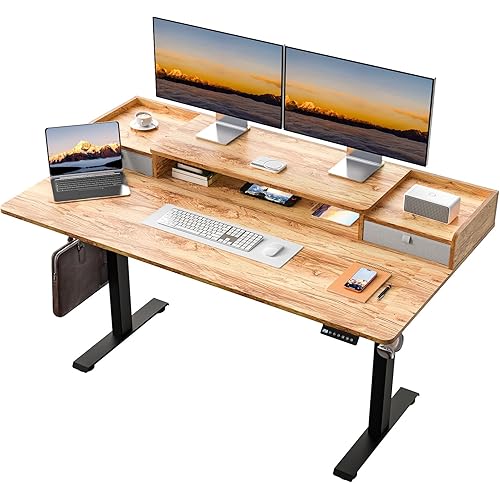 63 x 30 Inch Electric Standing Desk with 2 Drawers, Adjustable Height Widened Stand Up Desk with Storage, Sit to Stand Ergonomic Workstation for Home Office, Light Rustic