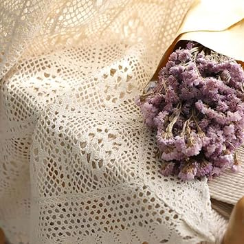 Beige Boho Curtains, Retro Hollow Out Knitting Lace Curtains, Light Filtering Cotton Crochet Curtains For Patio Bedroom Living RoomSizeW180*H180cmW71xH71inch,ColorBeige