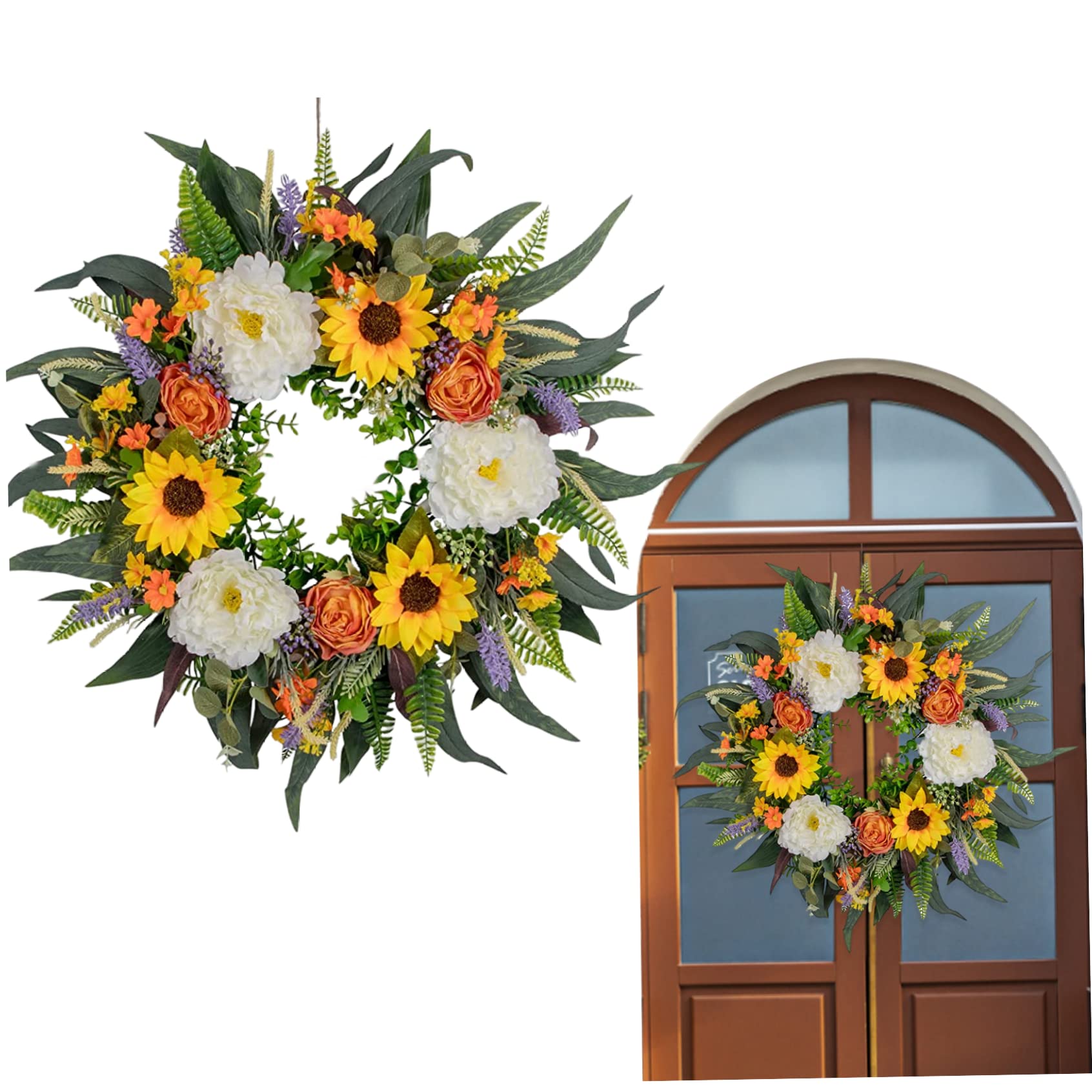 Couronne D'été Artificielle pour La Porte D'entrée Couronnes De Fleurs Eucalyptus Couronne De Porte D'été Guirlande De Porte Décorative pour Décoration Intérieure 40cm