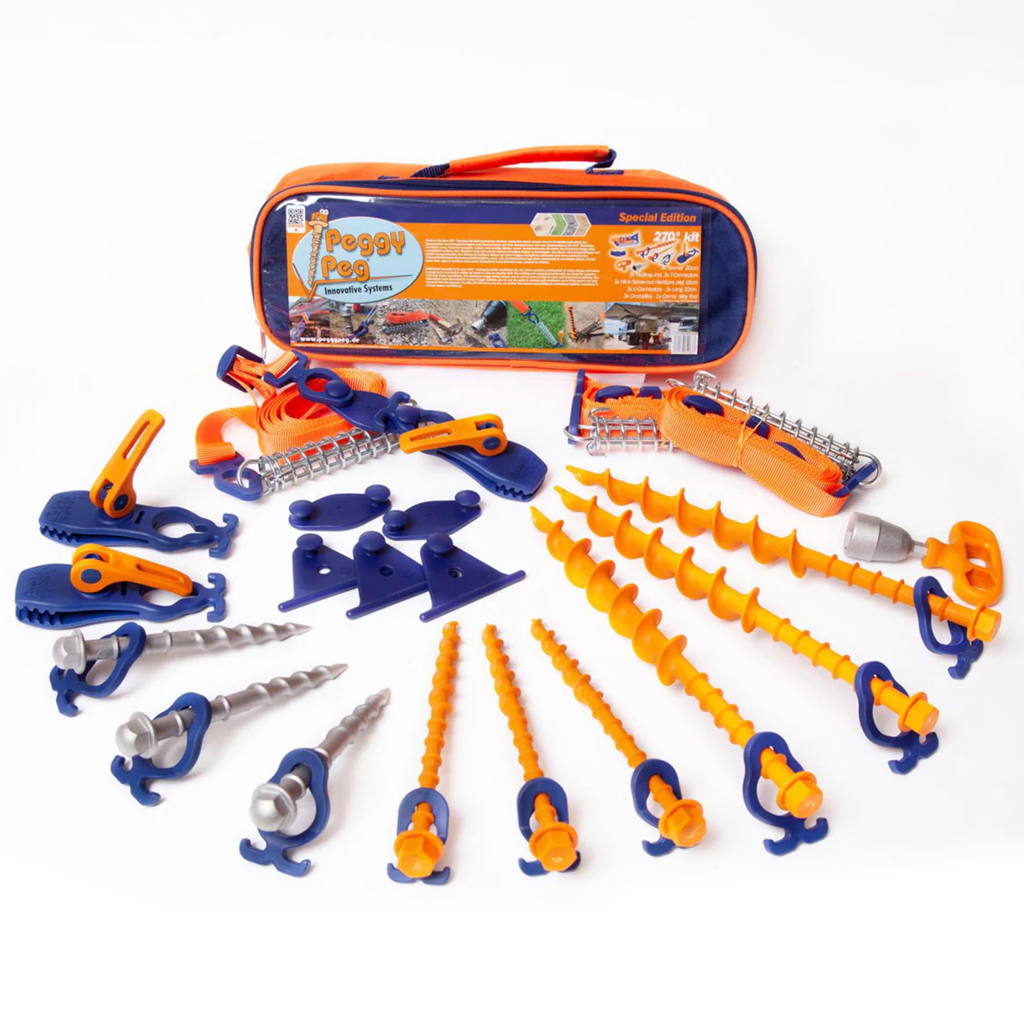 Peggy Peg PP 270° AbspannKit, Sturmsicherung für Markisen, inkl. Tasche | Für 270°-Markisen, Camping-Zubehör, Wohnmobil & Wohnwagen, praktische Aufbewahrung, Bodenbefestigung