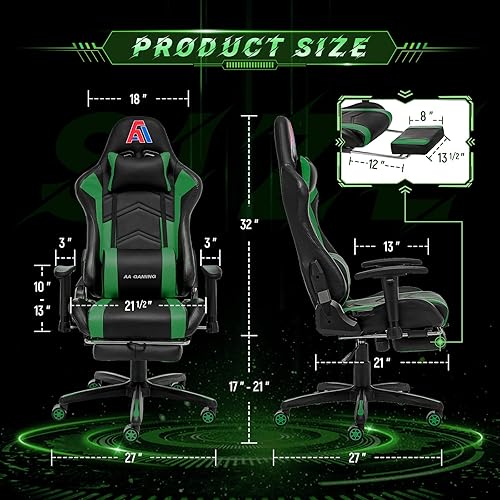 Miniatura 36 de AA Products - Silla ergonómica para videojuegos, silla ergonómica de carreras de computadora con respaldo alto, silla de oficina ajustable con