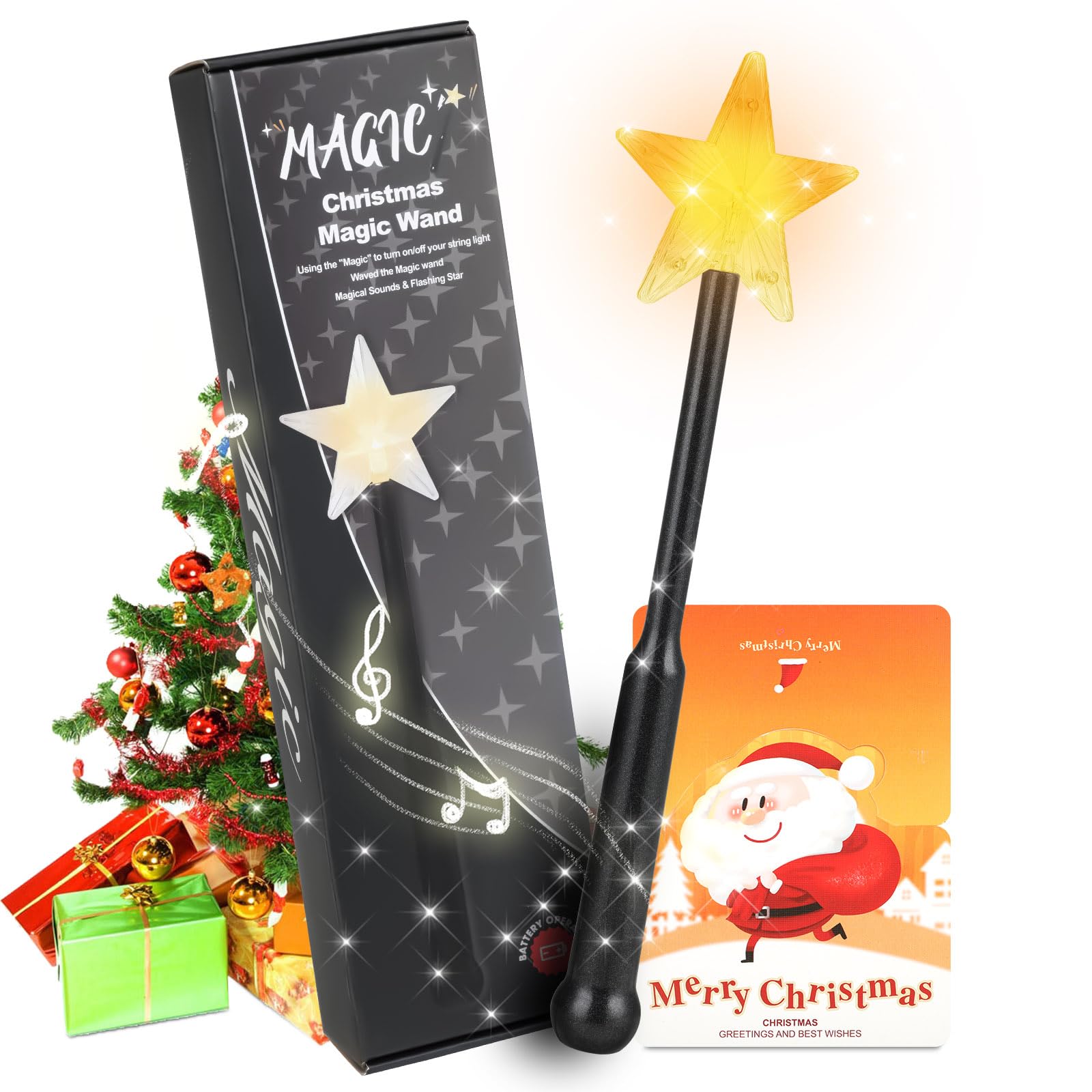 Magic Lights Wand - Bacchetta luminosa con controllo wireless con musica ed effetti luminosi, telecomando natalizio per un facile utilizzo, regalo con funzione albero remoto
