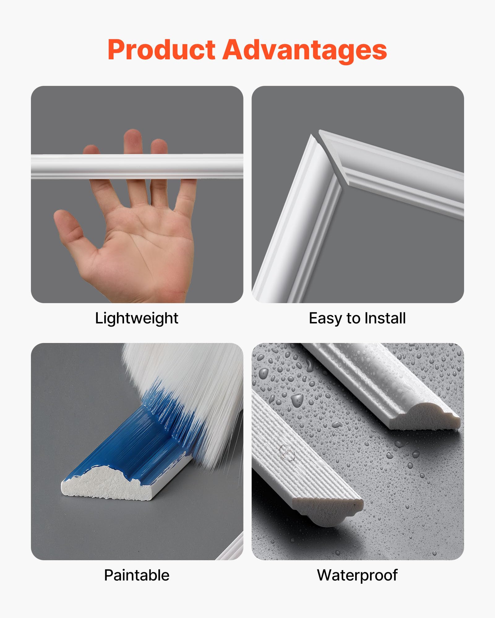 VEVOR Modanature da Parete, Confezione da 12, Kit di Pannelli per Rivestimento da 508 x 508 mm, Polistirene Leggero Verniciabile, Facili da Installare, Modanatura Decorativa Impermeabile per Interni