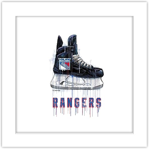 Trends International Gallery Pops NHL New York Rangers - Arte de pared de patín de goteo, versión enmarcada en blanco, 12 x 12 pulgadas