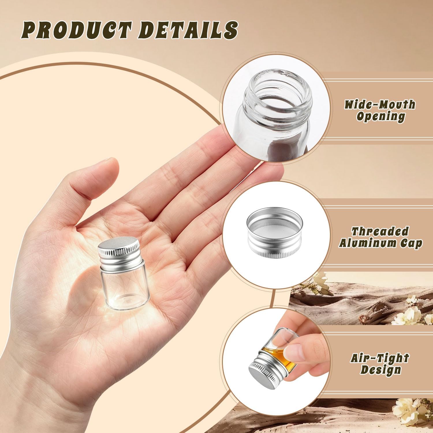50 Pack 5ml Clear Glass Essential Oil Bottles with Aluminum Lids
