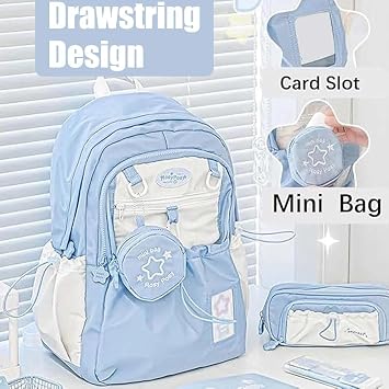 YUNFAN Rosy Posy Backpack,Rosy Posy Soft Setting Cream Star Drawstring Backpack,With Pencil Case,Large Capacity Multifunctional Waterproof Backpacks for Travel,Outing and Shopping(B)