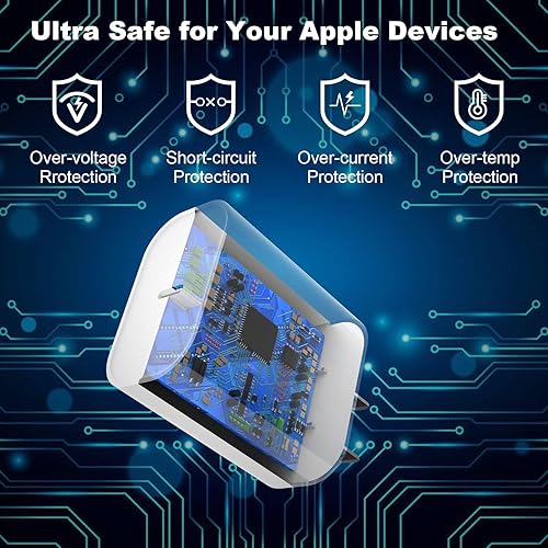 Miniatura 4 de Paquete de 3 cargadores rápidos para iPhone, PD 20 W, USB C, cargador de pared, adaptador de corriente con 3 unidades de 6 pies extra largo USB C a