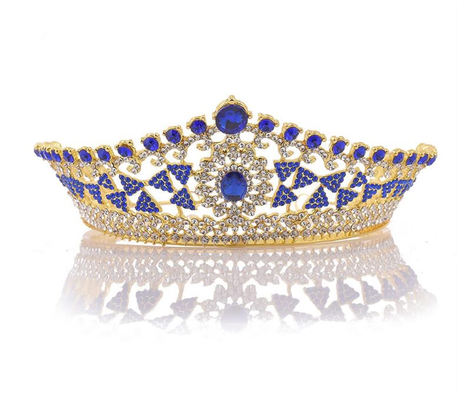 Hecho a Mano Boda geométrica Nupcial Tiara cryestone Crystal Novias tadro de Belleza de Belleza. Diadema de Boda (Metal Color : H131 Gold Blue)