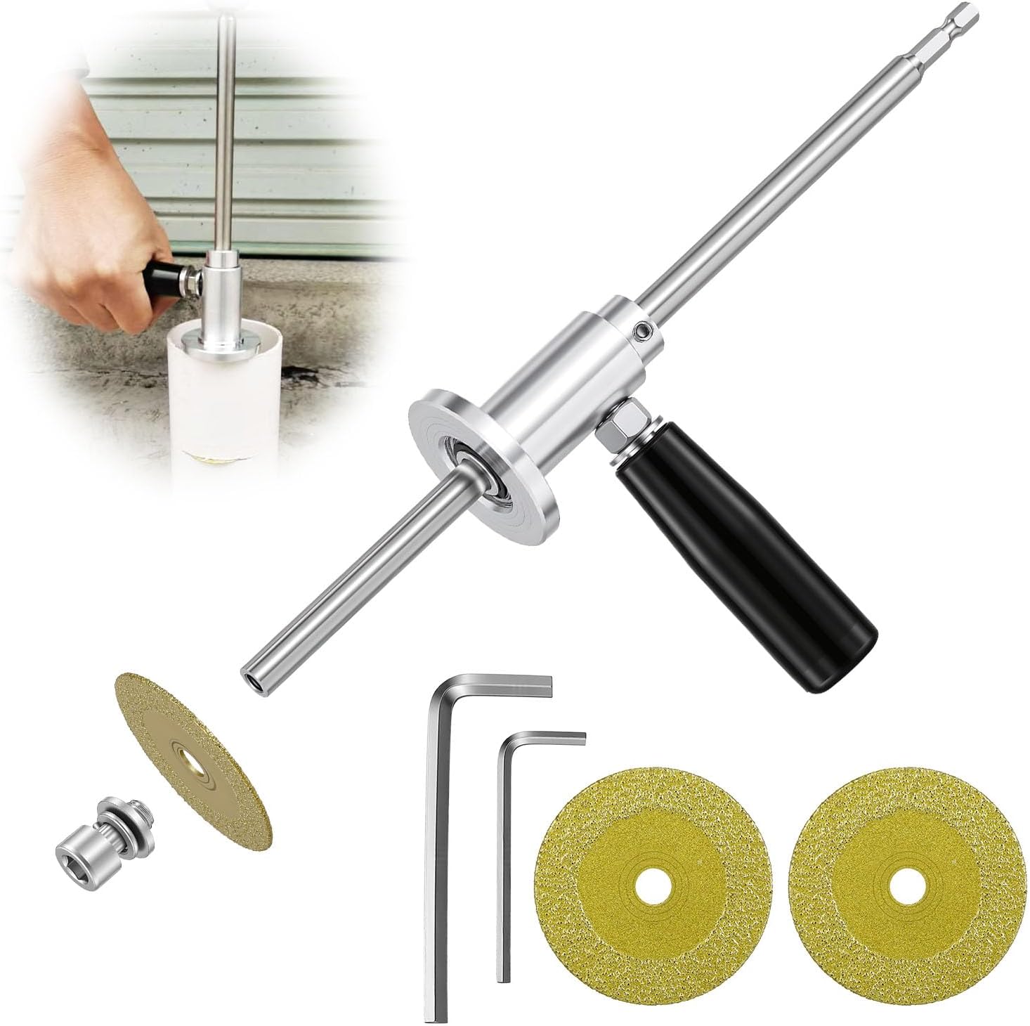 Inside Pipe Cutter for PVC Pipe Cutter, PVC Inside Pipe Cutter Tool with Adjustable Depth Gauge, Fit for 1-1/2 Inch to 8 Inch, 7 Inch Adjustable Cutting Depth, with Two Saw Blades