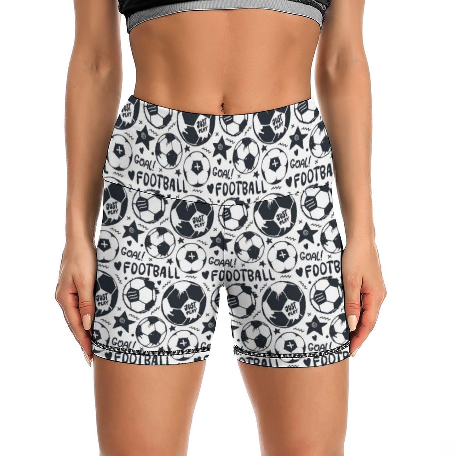 JYYAU Soccer Cartoon Pattern High Waist Yoga Shorts for Women Athletic Shorts Leggings Running Pants Black