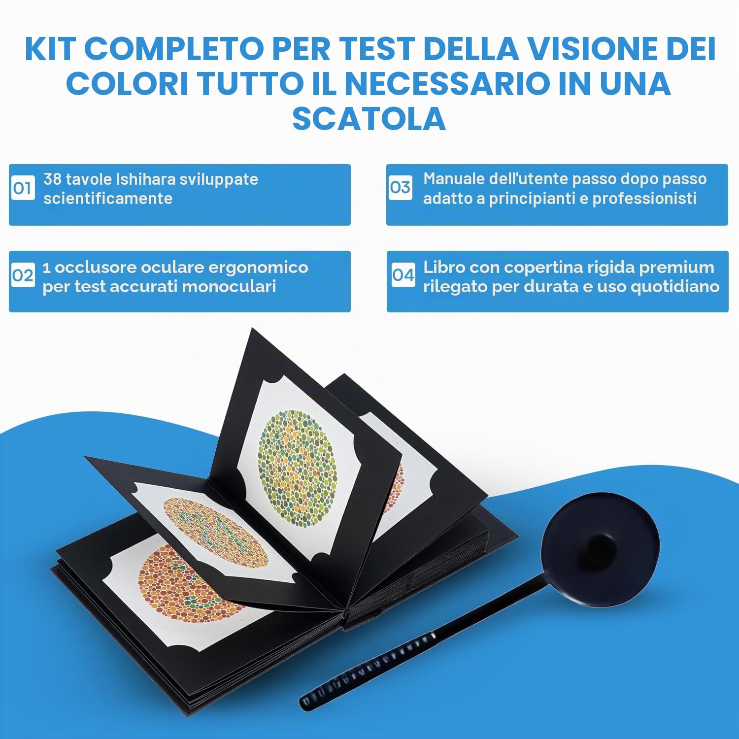 KANEHARA Ishihara Test Chart Books per Deficit di Colore 38 Targhe Ultima Edizione con Manuale Utente e Occluder One Eye