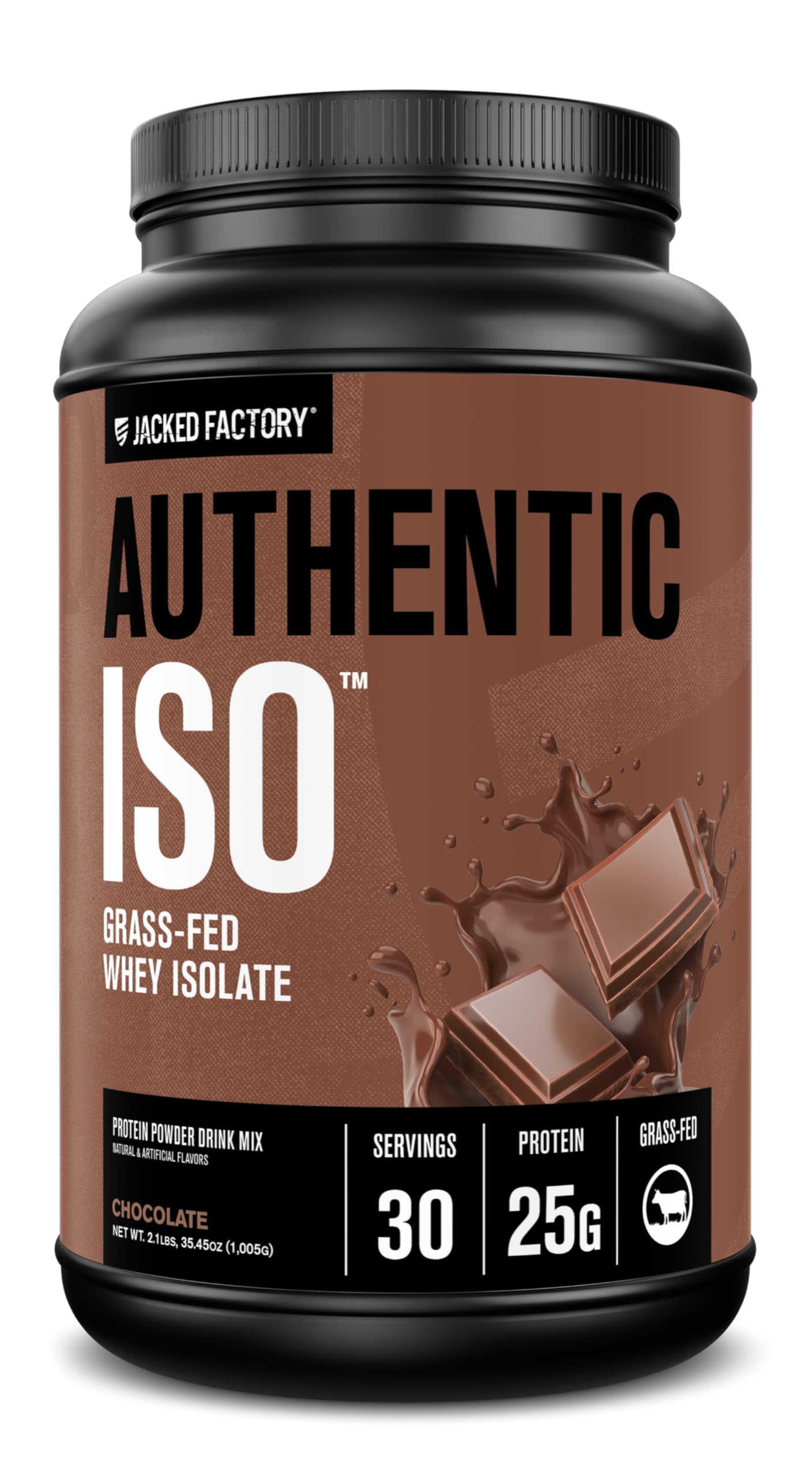 Jacked Factory Authentic ISO Grass Fed Whey Protein Isolate Powder - Low Carb, Non-GMO Muscle Building Protein w/No Fillers, Post Workout Recovery, Chocolate