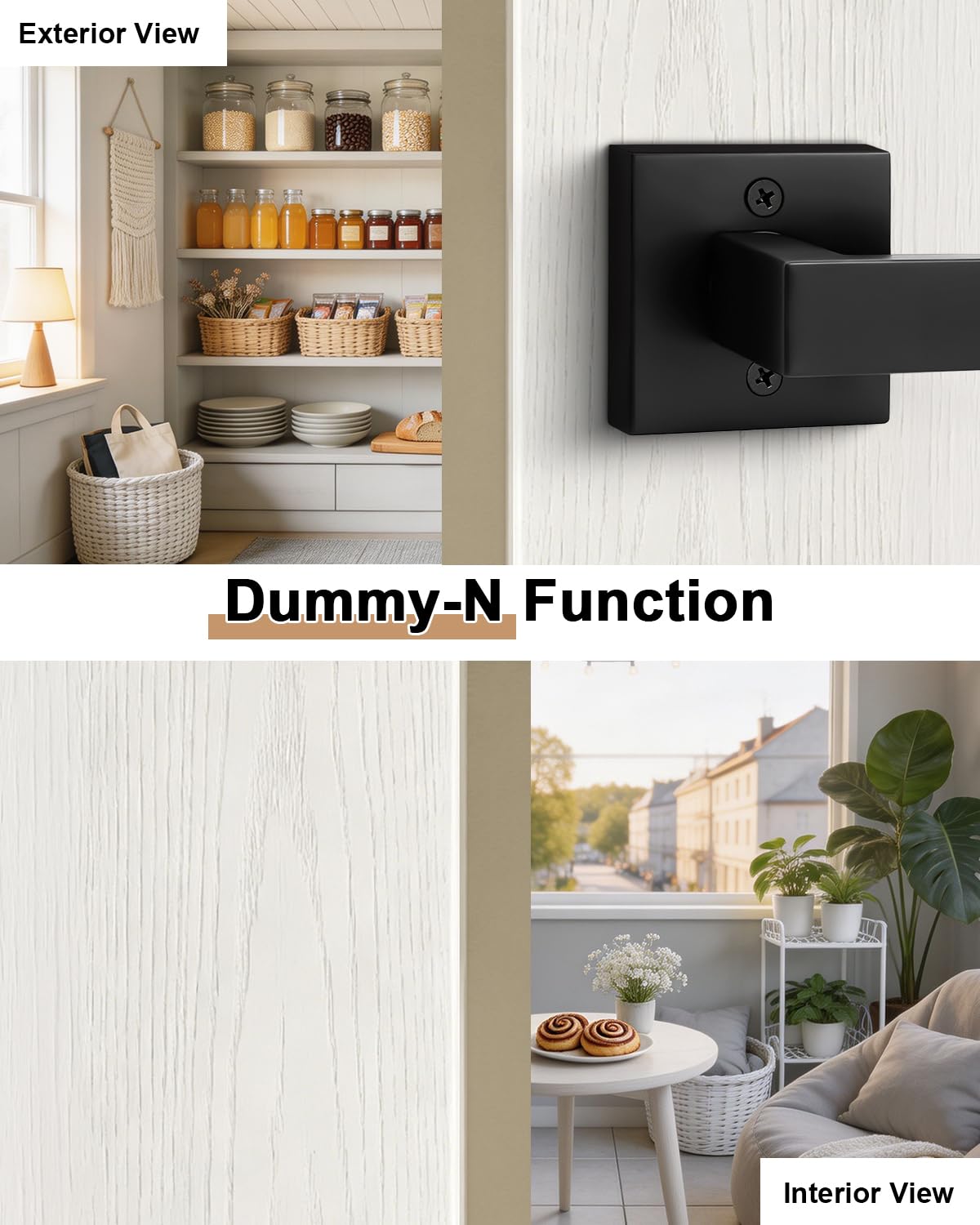 Probrico Matte Black Square French Doors Half-Dummy Handles, Heavy Duty Closet Balcony Pantry Hardware, Non-Turning Stainless Steel Single Dummy Levers(Exposed Screws, 4 Pack) — Amazon image 5