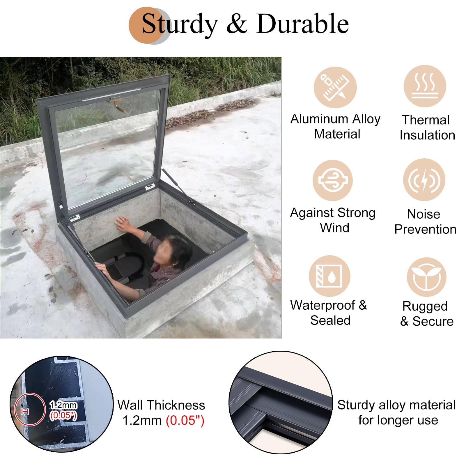 Lucernario per Tetto Finestre da Tetto Personalizzabili con Vetro Rinforzato, Lucernario in Alluminio per Tetti Piani/ a Falda, Finestra per Illuminazione Naturale di Vecchie Case/ Seminterrati(100x84