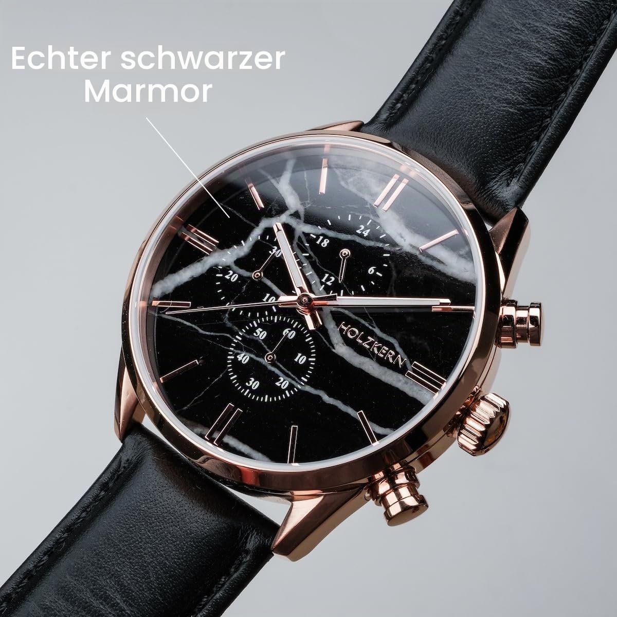 HOLZKERN Herren-Quarzuhr Chronograph Relational Marmor/Roségoldfarben