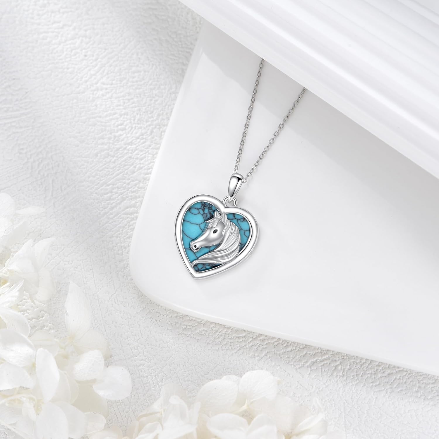 Horse/Cowboy Boot Horseshoe Necklace 925 Sterling Silver Turquise Pendant Necklace Horse Head Jewelry Cowgirl Gifts for Women - Image 2