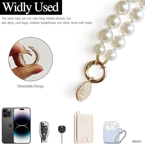 Miniatura 10 de Pearl Phone Lanyard Crossbody + Cell Phone Wrist Strap  Charm, Chain, Bracelet, String, Wristlet for iPhone or Any Phone with Tether Tabs