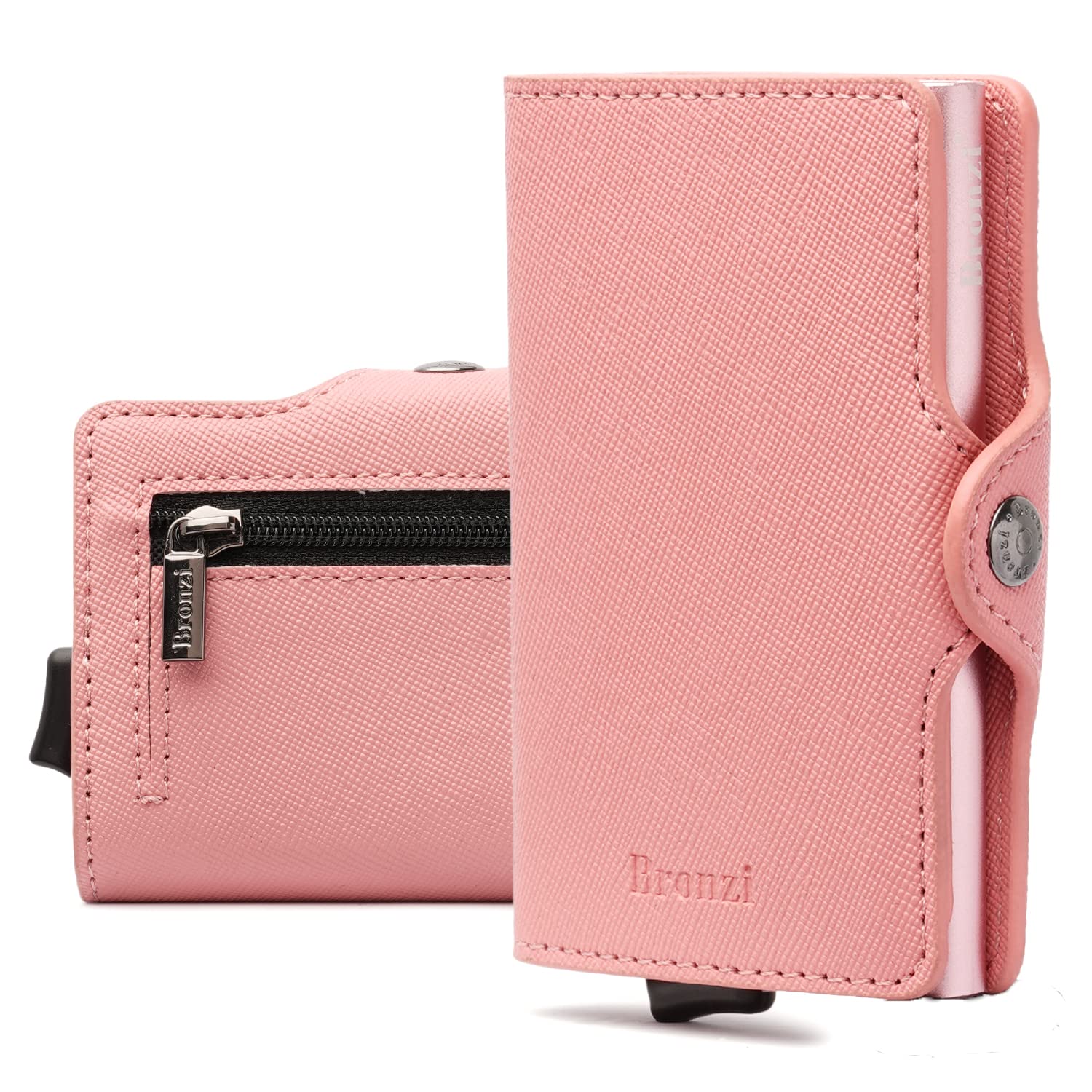 Bronzi Portafoglio Porta Carte Credito - Portafoglio Donna Slim Portacarte Donna - Mini Porta Tessere - Protezione RFID - Design Smart Saffiano Rosa