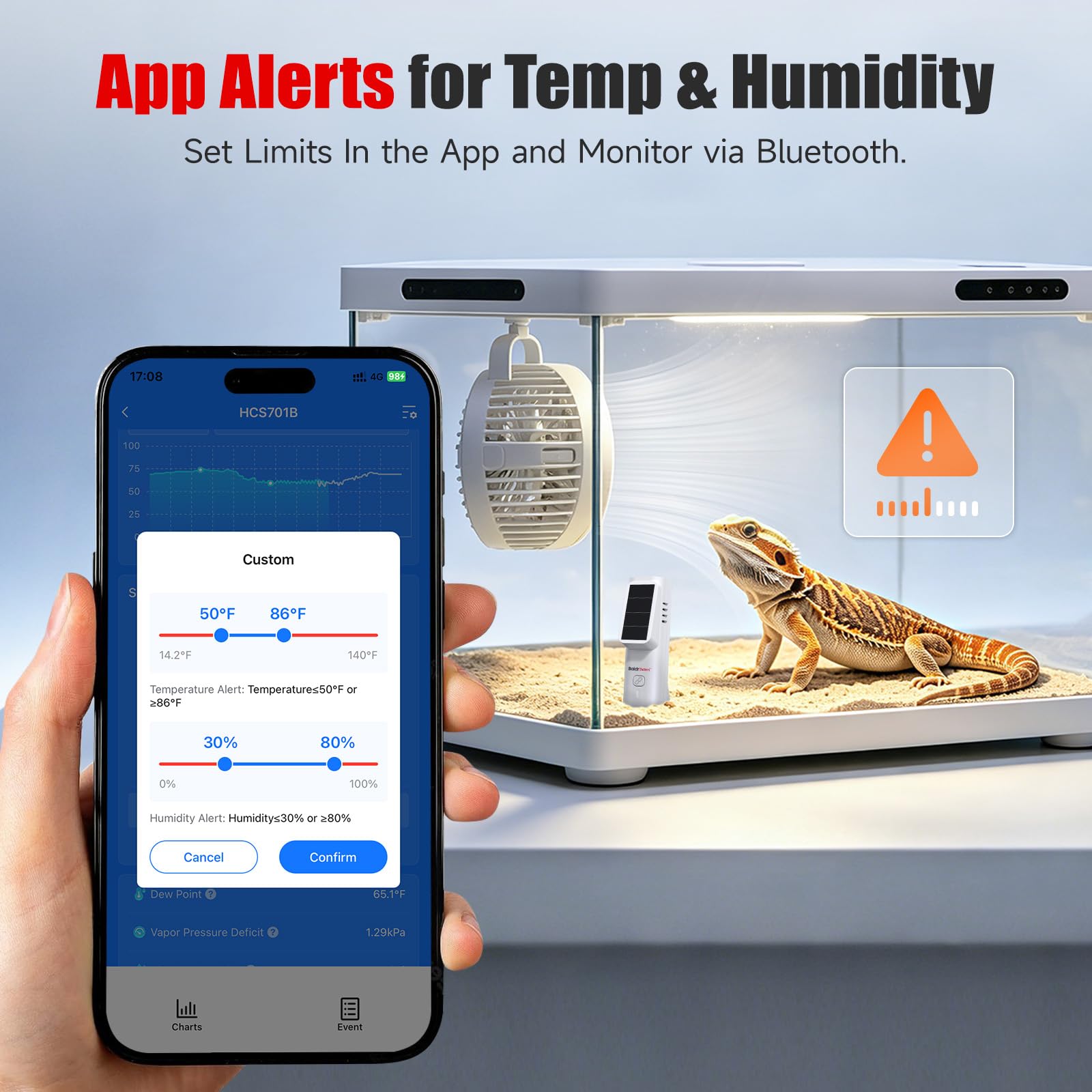 BaldrTherm Sensor de termómetro solar WiFi, humedad de temperatura inalámbrica inteligente con alerta de notificación de aplicación, almacenamiento de fecha, monitor remoto para invernadero de